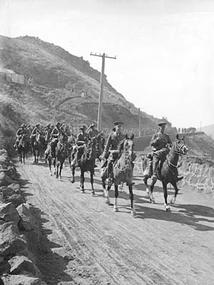A Squadron, Canterbury Mounted Regiment arriving in Lyttelton from Evans Pass.