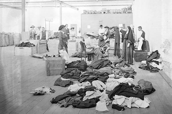 Packing Clothes for the distressed people of Belgium and Great Britain, 1914